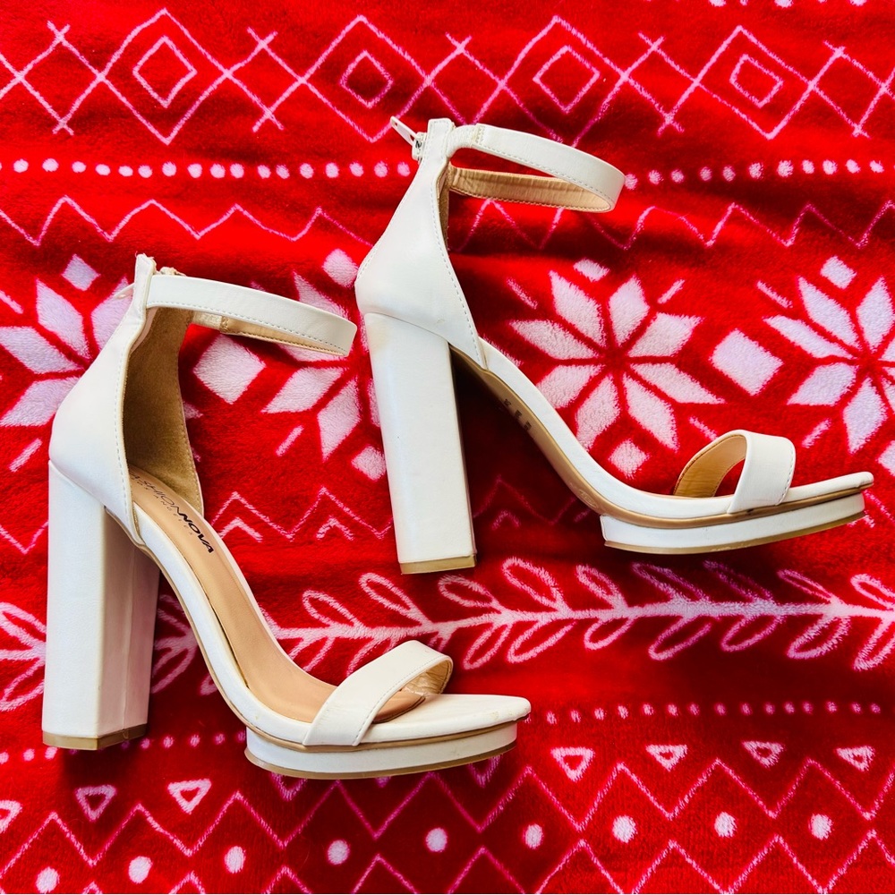 Fashion Nova Cream Block Heel Sandals